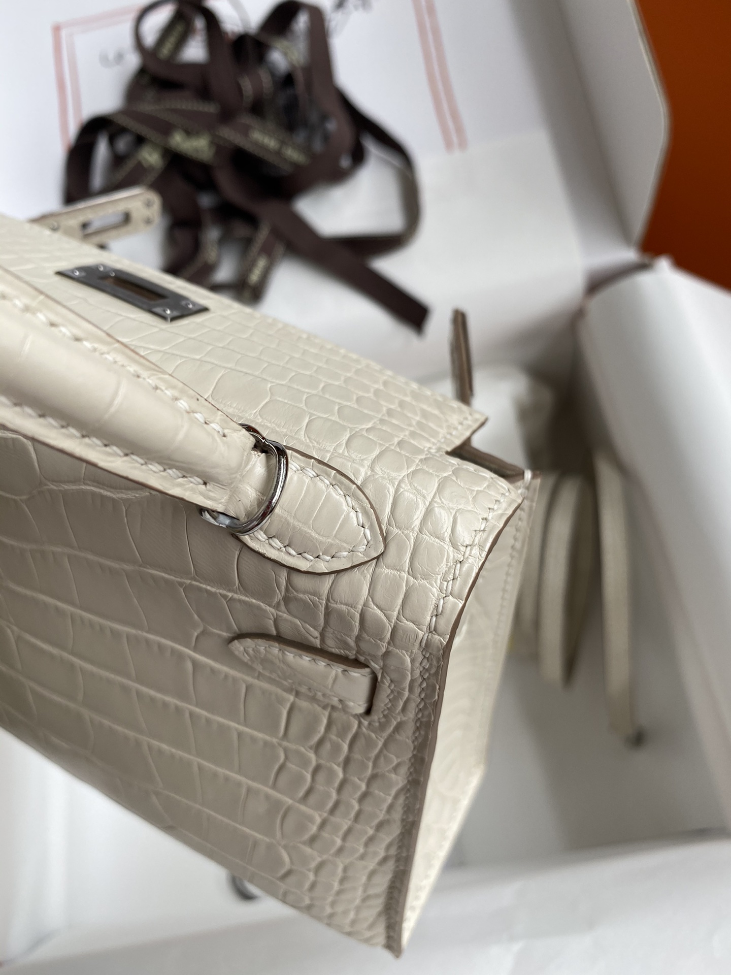 Hermes Kelly Mini II Bag 19CM In Beton Matte Alligator Leather